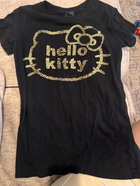 Hello Kitty Black Tee with Gold Leopard Logo